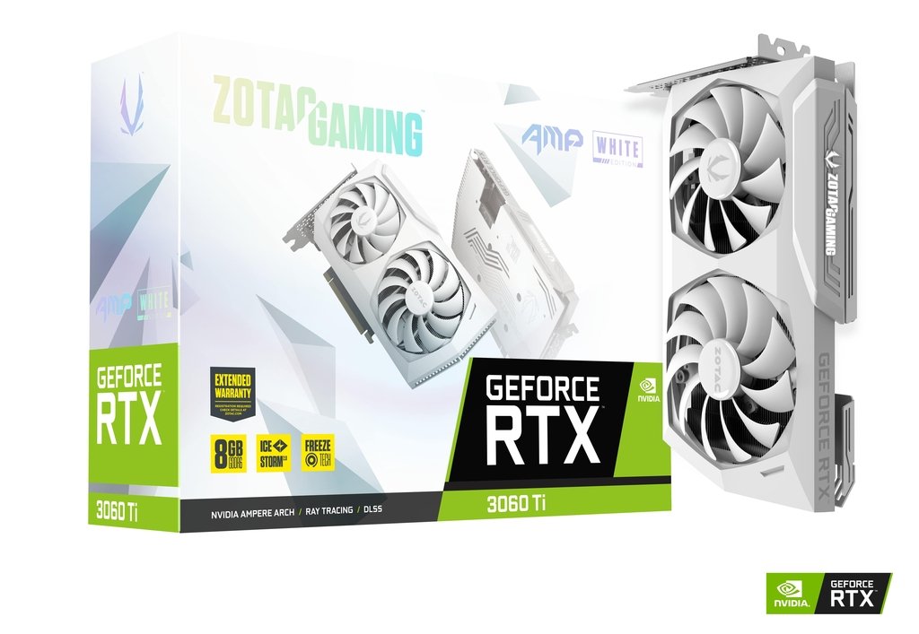 Zotac Gaming Geforce RTX 3060 Ti AMP White Edition LHR 8GB GDDR6 256-Bit Dual Fan Graphics Card (ZT-A30610F-10PLHR)