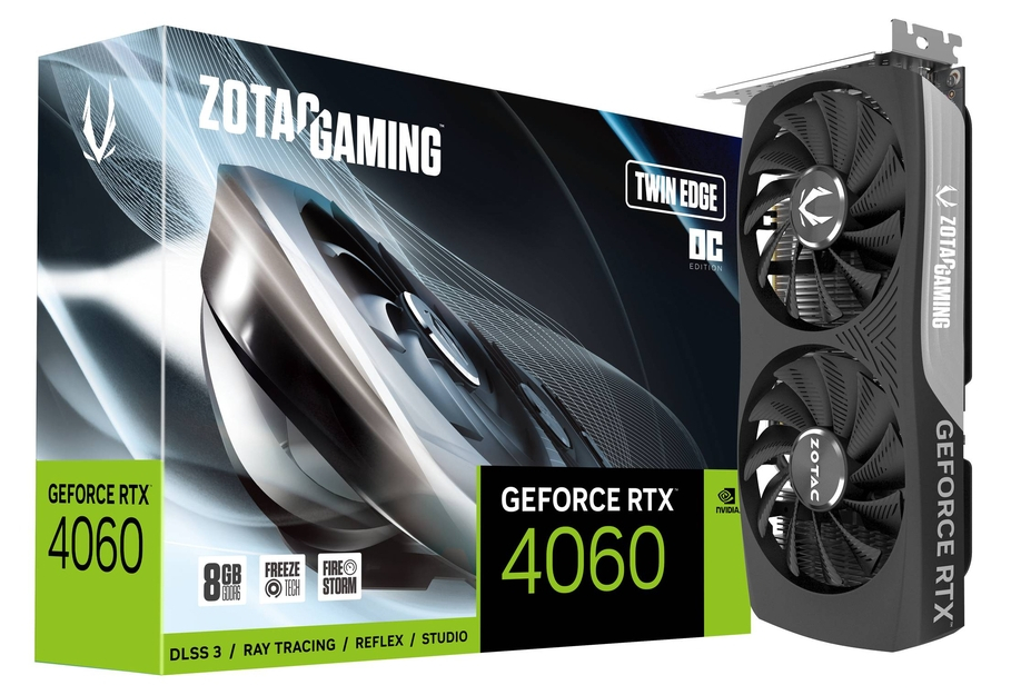 Zotac Gaming GeForce RTX 4060 8GB Twin Edge OC GDDR6 128-Bit Dual Fan Graphics Card (ZT-D40600H-10M)