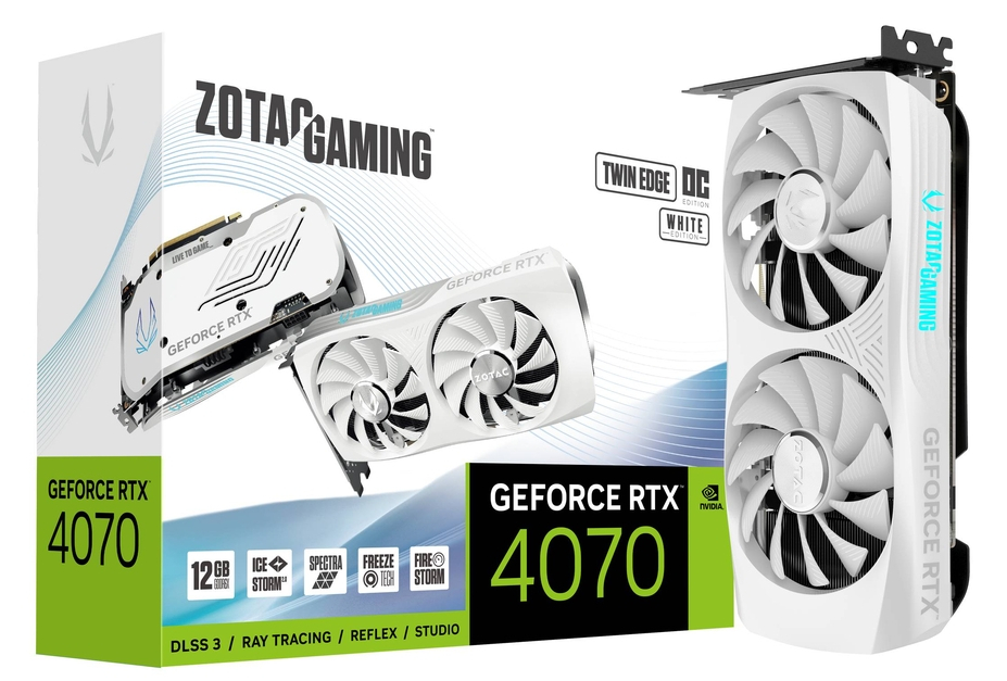 Zotac Gaming GeForce RTX 4070 Twin Edge OC White Edition 12GB GDDR6X 192-Bit Dual Fan Graphics Card (ZT-D40700Q-10M)