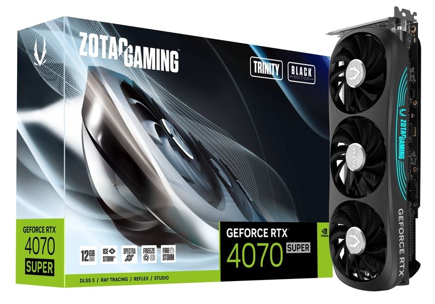 Zotac Gaming GeForce RTX 4070 SUPER Trinity Black Edition 12GB GDDR6X 192-Bit Triple Fan Graphics Card (ZT-D40720D-10P)