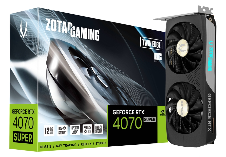 Zotac Gaming GeForce RTX 4070 SUPER Twin Edge OC 12GB GDDR6X 192-Bit Dual Fan Graphics Card (ZT-D40720H-10M)