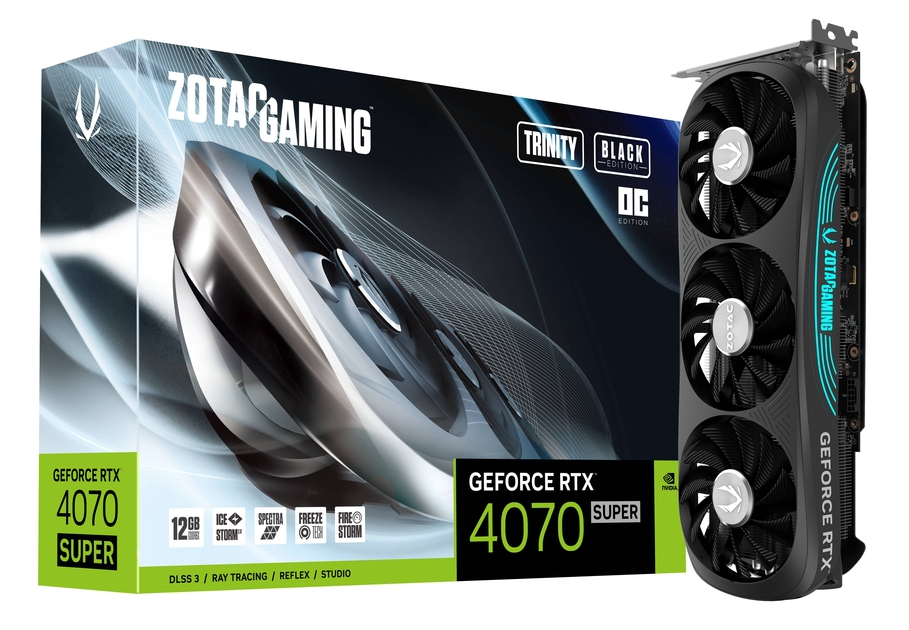 Zotac Gaming GeForce RTX 4070 SUPER Trinity OC Black Edition 12GB GDDR6X 192-Bit Triple Fan Graphics Card (ZT-D40720J-10P)