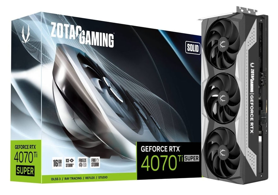 Zotac Gaming GeForce RTX 4070 Ti SUPER SOLID 16GB GDDR6X 256-Bit Triple Fan Graphics Card (ZT-D40730R-10P)
