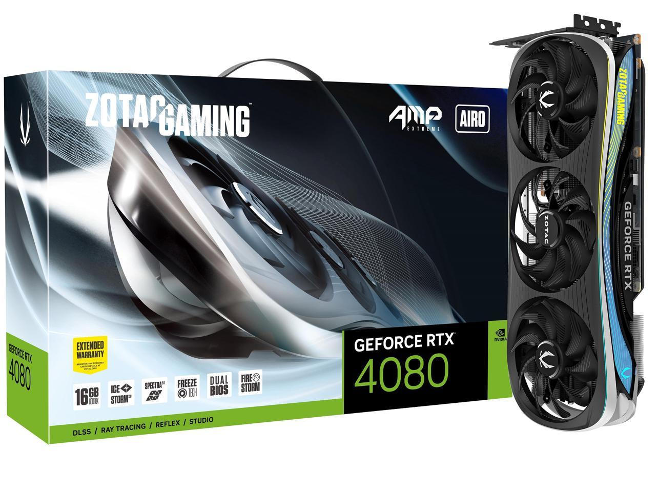 Zotac Gaming GeForce RTX 4080 AMP Extreme AIRO 16GB GDDR6X 256-Bit Triple Fan Graphics Card (ZT-D40810B-10P)
