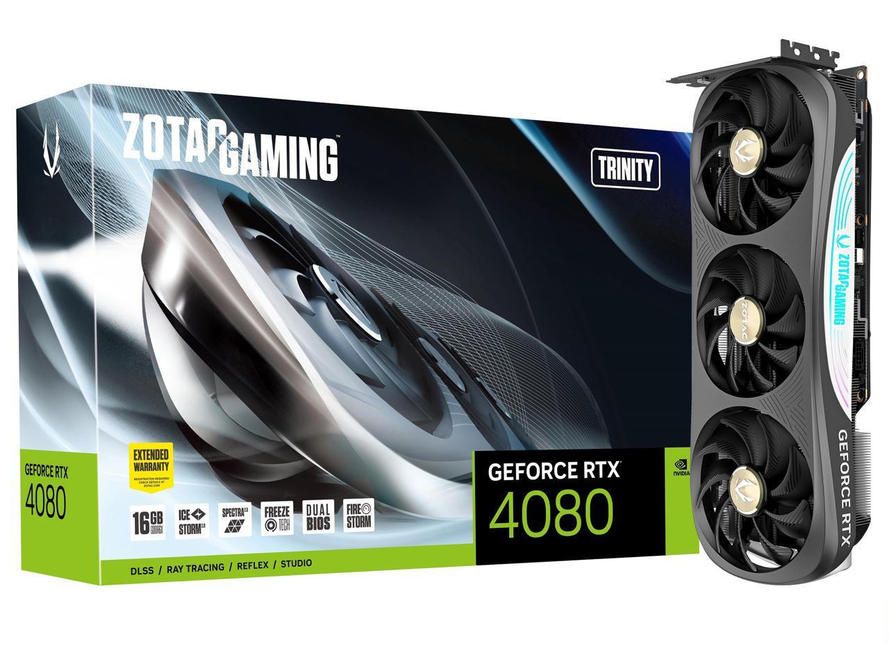 Zotac Gaming GeForce RTX 4080 Trinity 16GB GDDR6X 256-Bit Triple Fan Graphics Card (ZT-D40810D-10P)