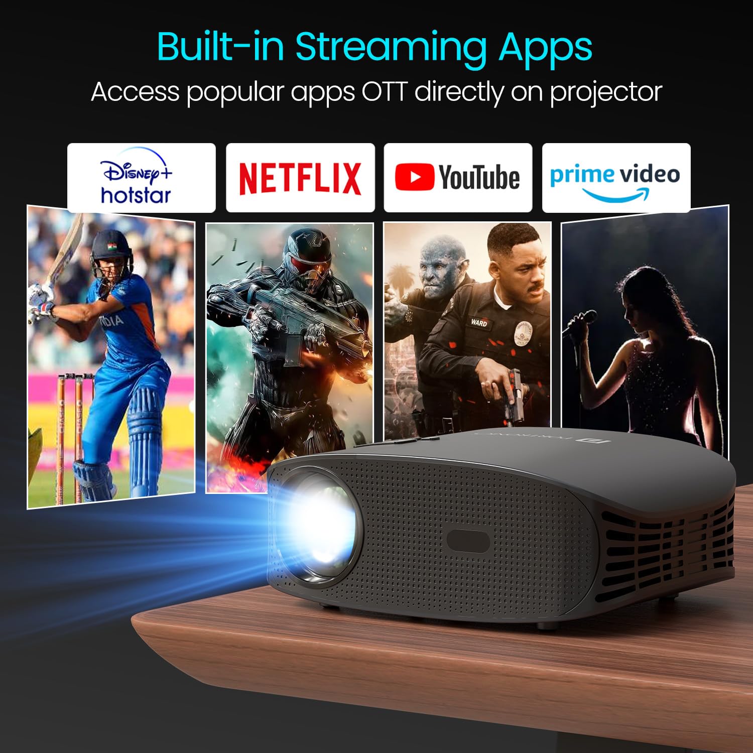 Portronics Beem 490 Smart LED Projector with 1080p Full HD, Streaming Apps (Netflix, Prime Video, Hotstar), Automatic Focus, Auto Keystone Correction, 6000 Lumens, Bluetooth, Wi-fi, 5W Speaker (Grey) - Image 9
