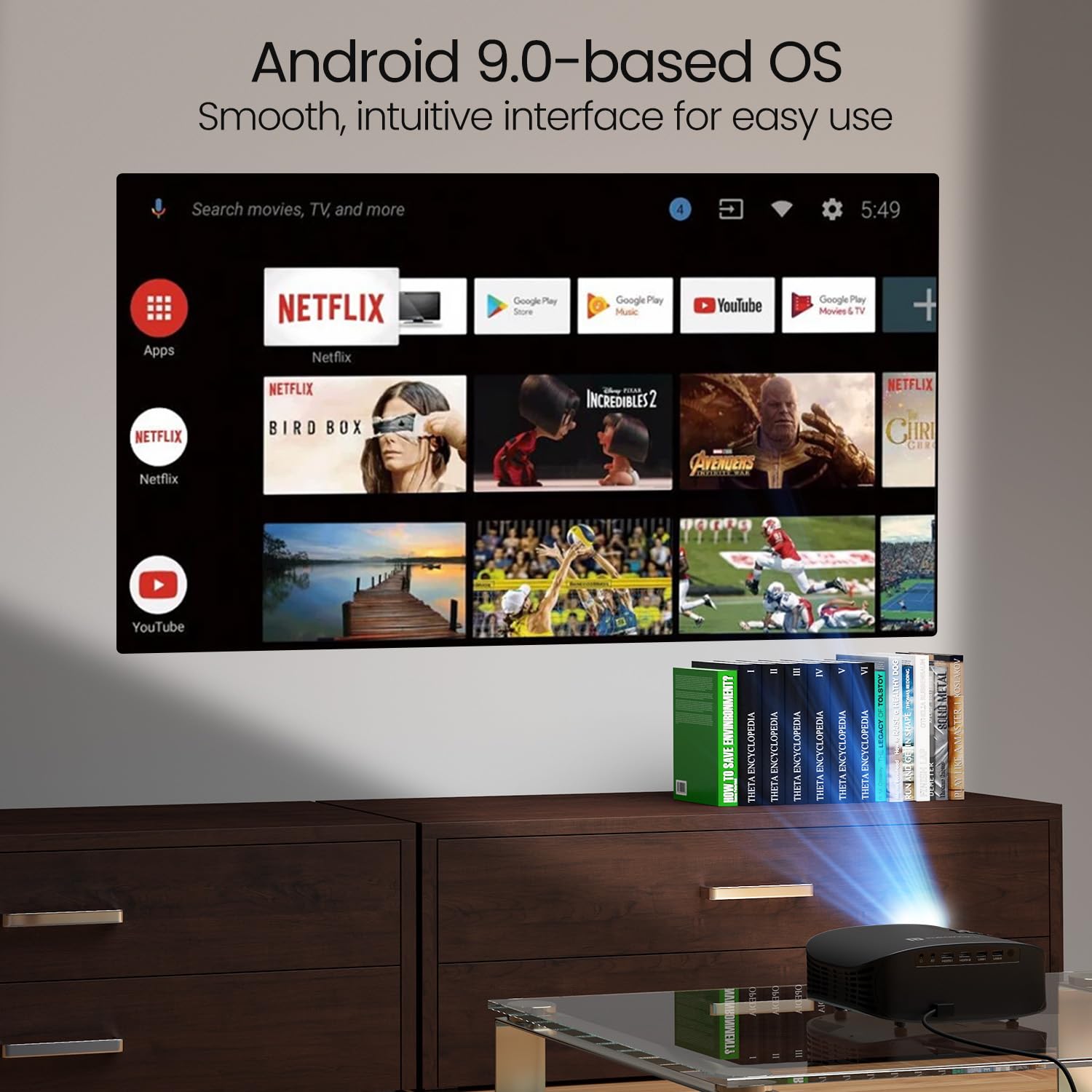 Portronics Beem 490 Smart LED Projector with 1080p Full HD, Streaming Apps (Netflix, Prime Video, Hotstar), Automatic Focus, Auto Keystone Correction, 6000 Lumens, Bluetooth, Wi-fi, 5W Speaker (Grey) - Image 4