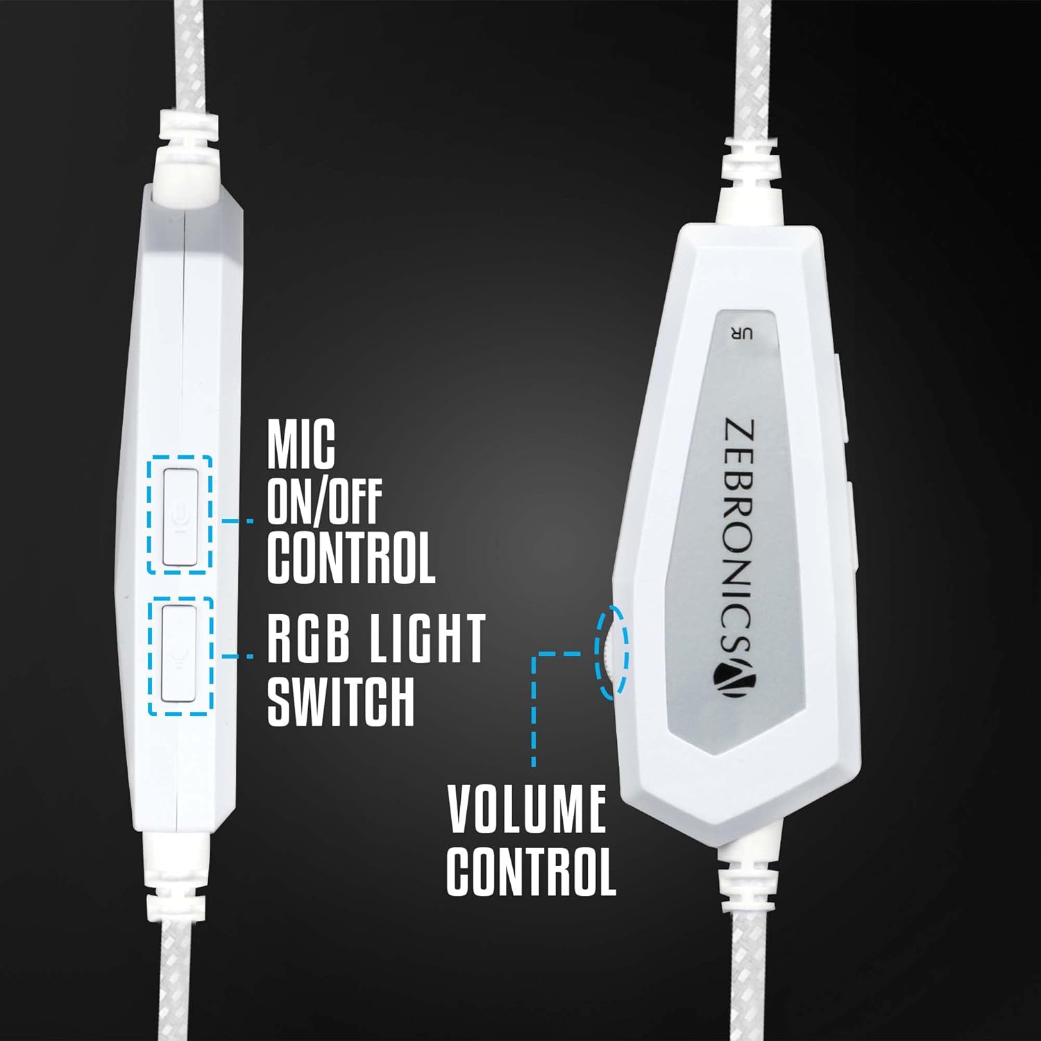 ZEBRONICS Zeb-Blitz USB Gaming Wired On Ear Headphones with Mic with Dolby Atmos/ RGB Led/ Windows Software/ Simulated 7.1 Surround Sound/ 2.4 Meter Braided Cable Flexible Padded Ear Cushions (White) - Image 3