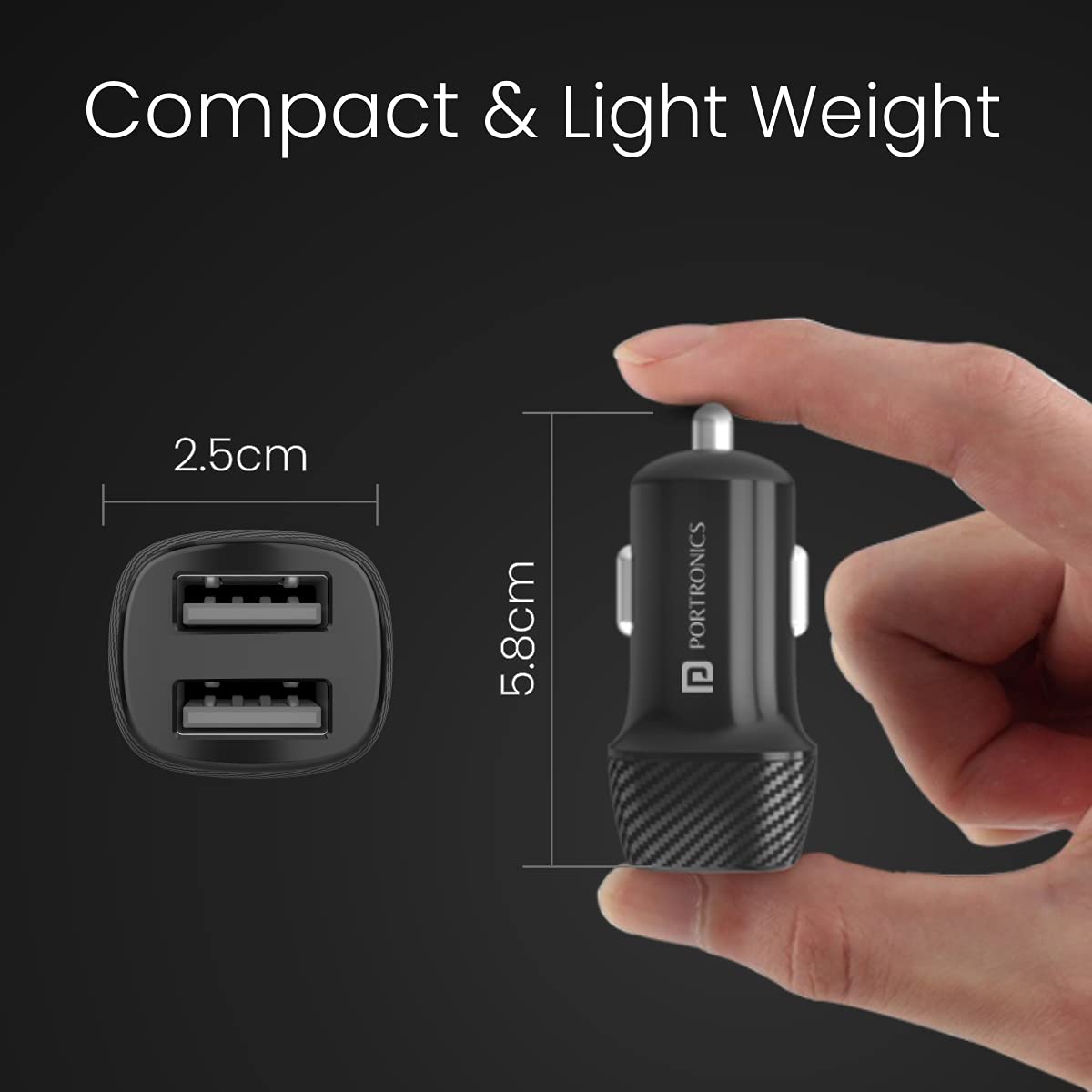 Portronics 12W Car Power 5 Car Charger with Type-C Cable/ Dual USB Output/ 12 Watts Total/ Adapter Compatible with Most Cars for iPhone and Android Smartphones - Image 3