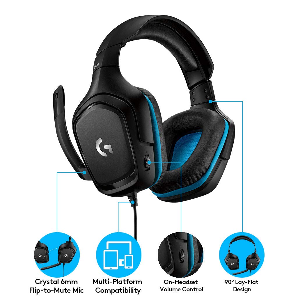 Logitech G431 Wired Over Ear Headphones with Mic - 7.1 Surround Sound/ DTS X 2.0/ 50 mm Audio Drivers/ USB and 3.5 mm Jack/ Flip-to-Mute Mic for PC (Black) - Image 6