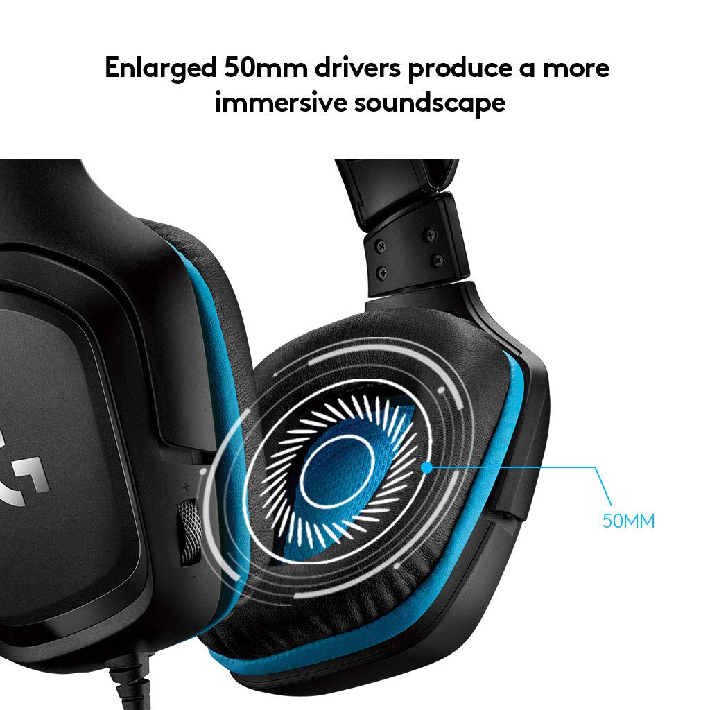 Logitech G431 Wired Over Ear Headphones with Mic - 7.1 Surround Sound/ DTS X 2.0/ 50 mm Audio Drivers/ USB and 3.5 mm Jack/ Flip-to-Mute Mic for PC (Black) - Image 4