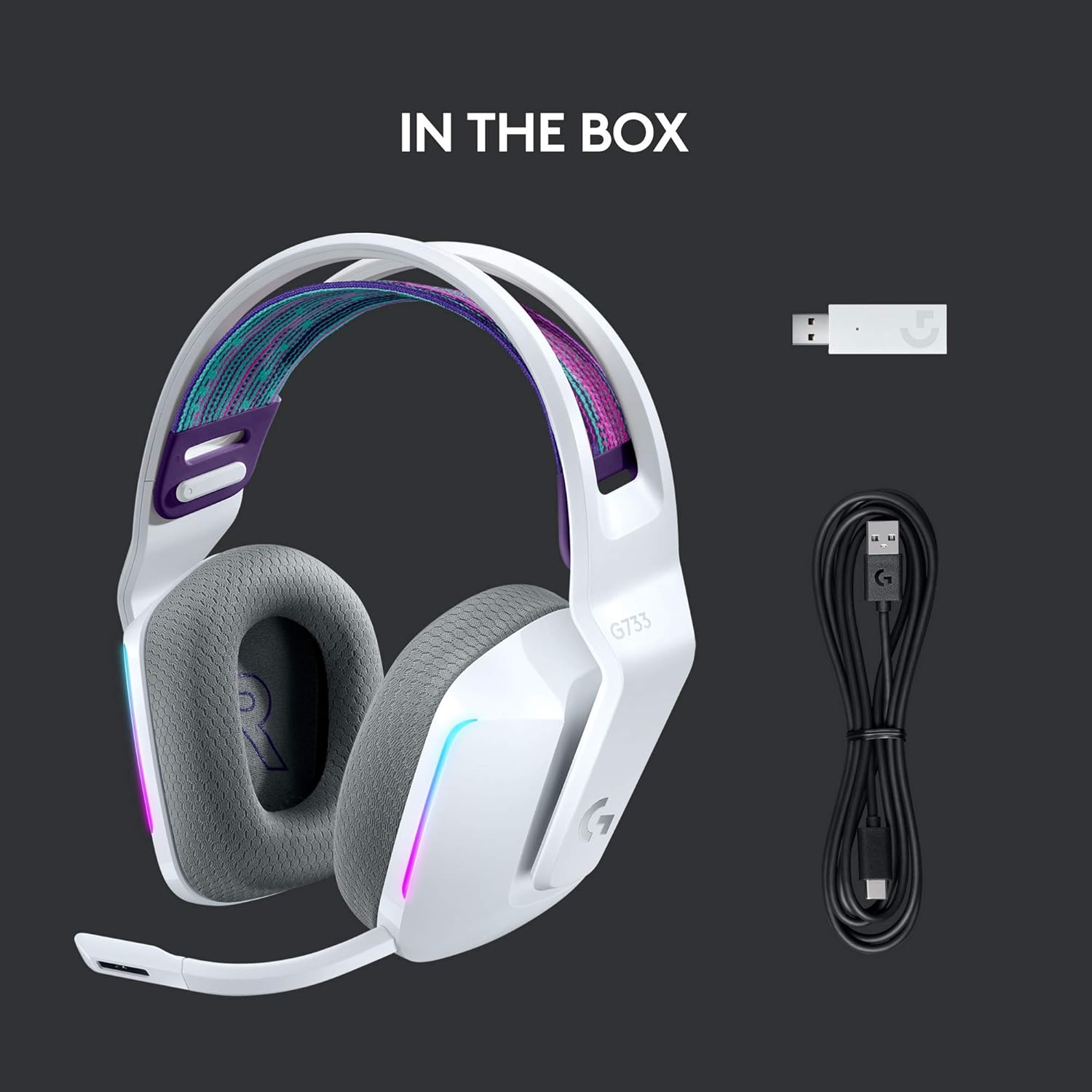 Logitech G733 Lightspeed Wireless Gaming On Ear Headset with Suspension Headband, LIGHTSYNC RGB, Blue VO!CE mic Technology and PRO-G Audio Drivers (White) - Image 5