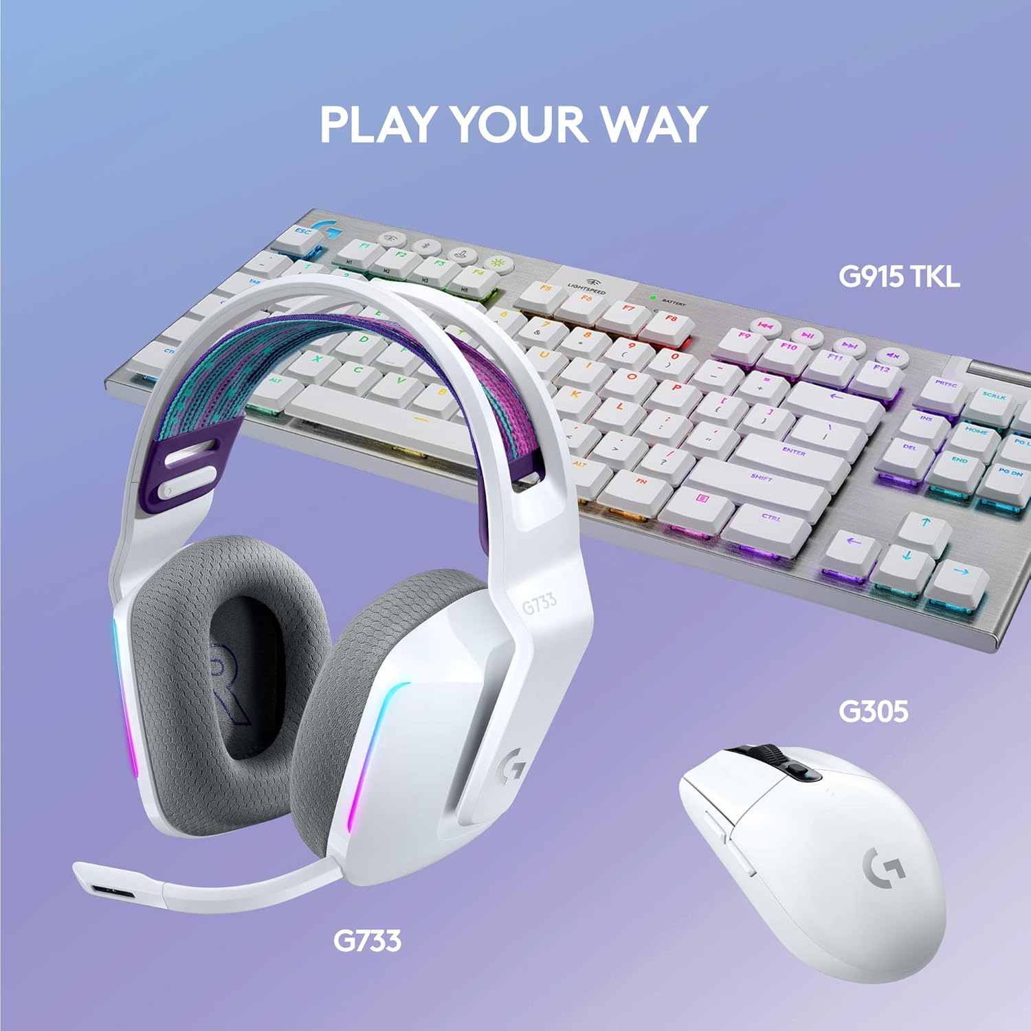 Logitech G733 Lightspeed Wireless Gaming On Ear Headset with Suspension Headband, LIGHTSYNC RGB, Blue VO!CE mic Technology and PRO-G Audio Drivers (White) - Image 2