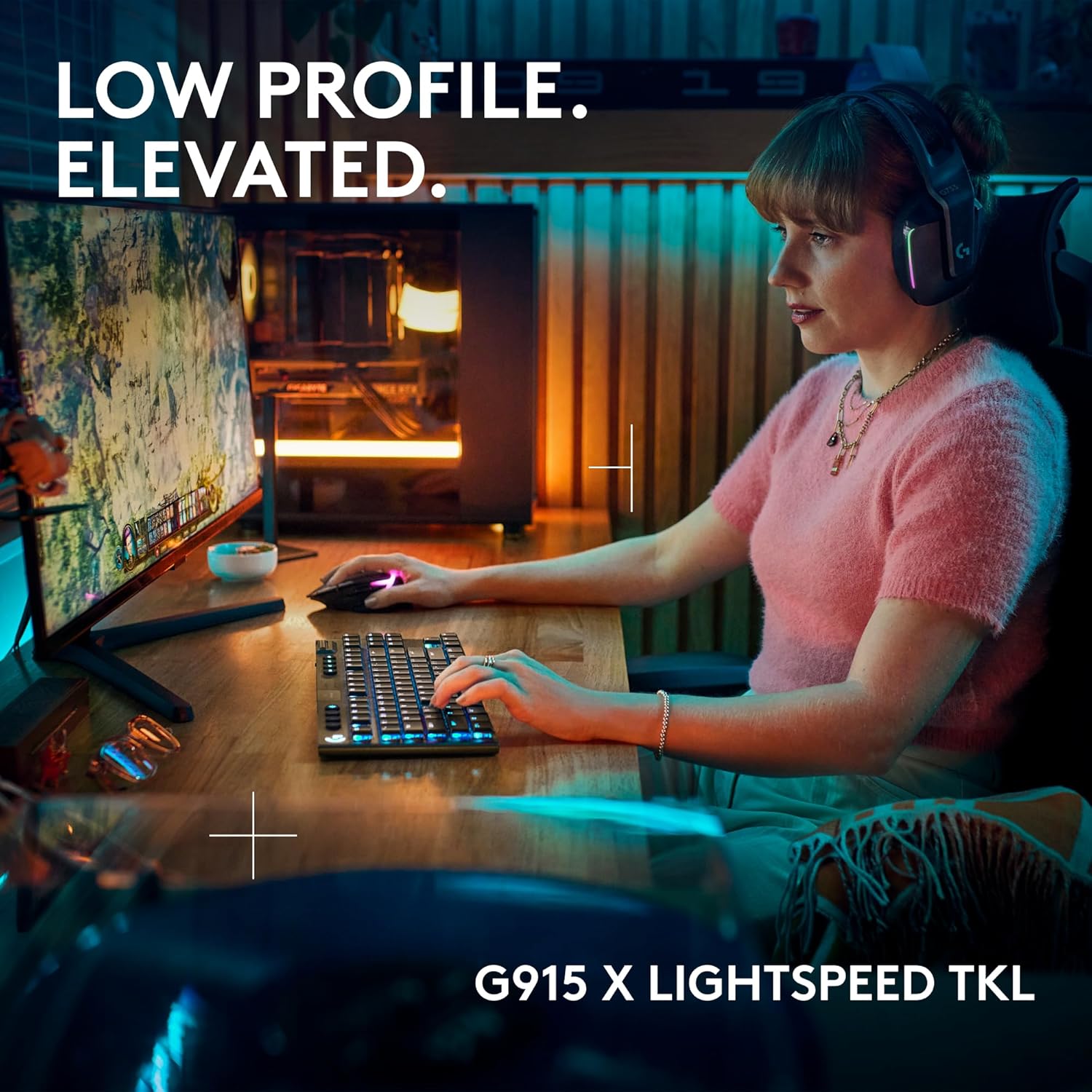 Logitech G915 X Lightspeed TKL Low-Profile Wireless Gaming Keyboard with Double-Shot PBT Keycaps/ Fully Programmable Keys/ RGB Backlighting/ Sleek Aluminum Finishing/ GL Brown Tactile Switches/ for PC/Mac (Black) - Image 9