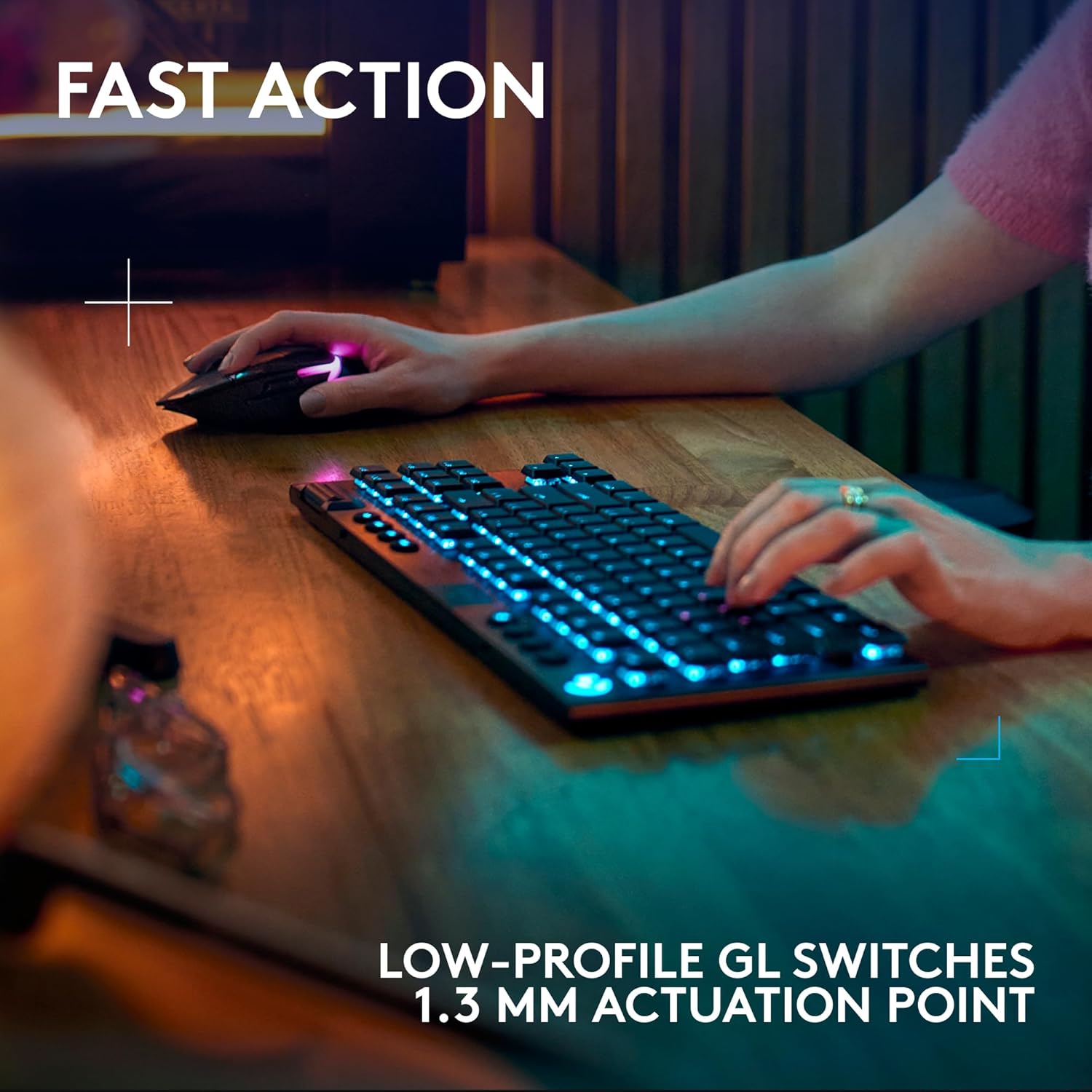 Logitech G915 X Lightspeed TKL Low-Profile Wireless Gaming Keyboard with Double-Shot PBT Keycaps/ Fully Programmable Keys/ RGB Backlighting/ Sleek Aluminum Finishing/ GL Brown Tactile Switches/ for PC/Mac (Black) - Image 8