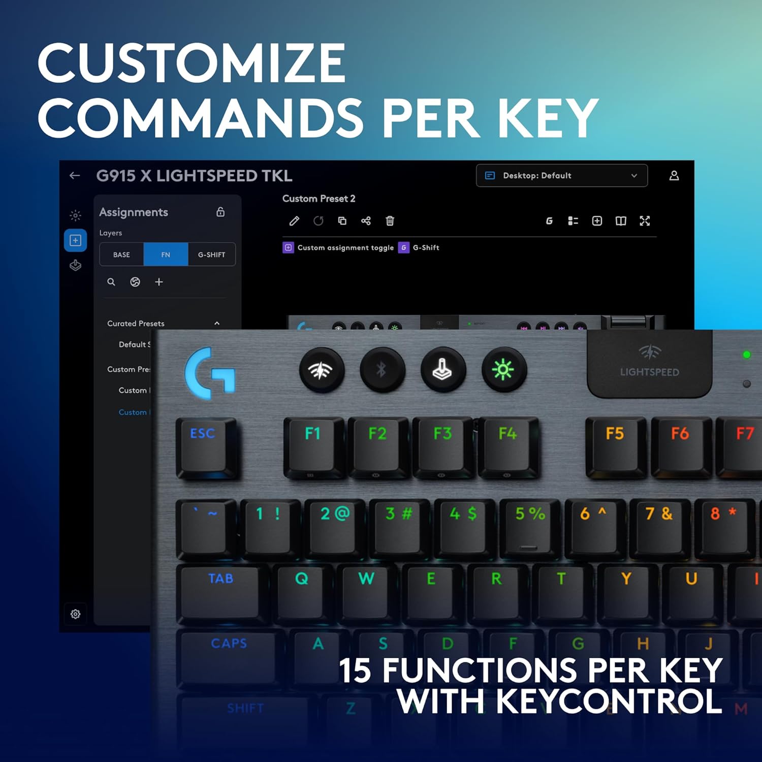 Logitech G915 X Lightspeed TKL Low-Profile Wireless Gaming Keyboard with Double-Shot PBT Keycaps/ Fully Programmable Keys/ RGB Backlighting/ Sleek Aluminum Finishing/ GL Brown Tactile Switches/ for PC/Mac (Black) - Image 7