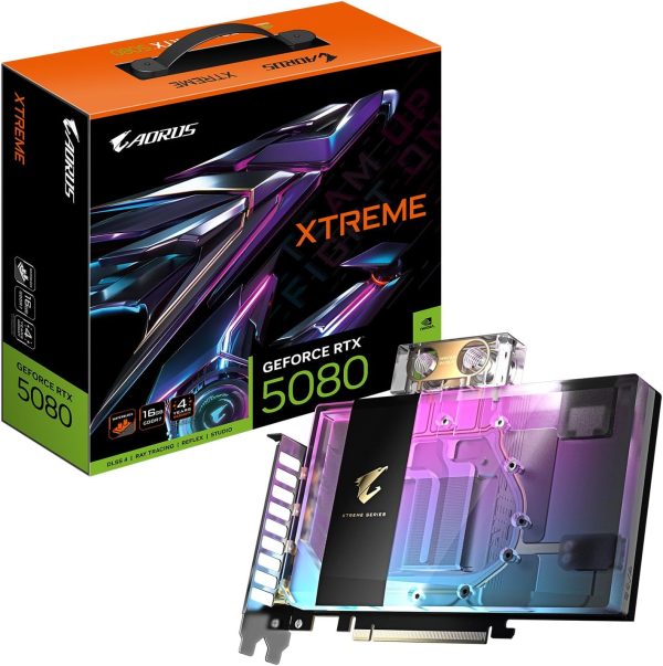 Gigabyte AORUS GeForce RTX 5080 XTREME WATERFORCE WB 16GB GDDR7 256-Bit Graphics Card with Water Block Cooling System (GV-N5080AORUSX WB-16GD)