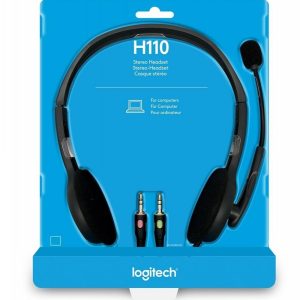 Logitech H110 Dual Pin Stereo Headset with Mic (Black, Grey, On the Ear)