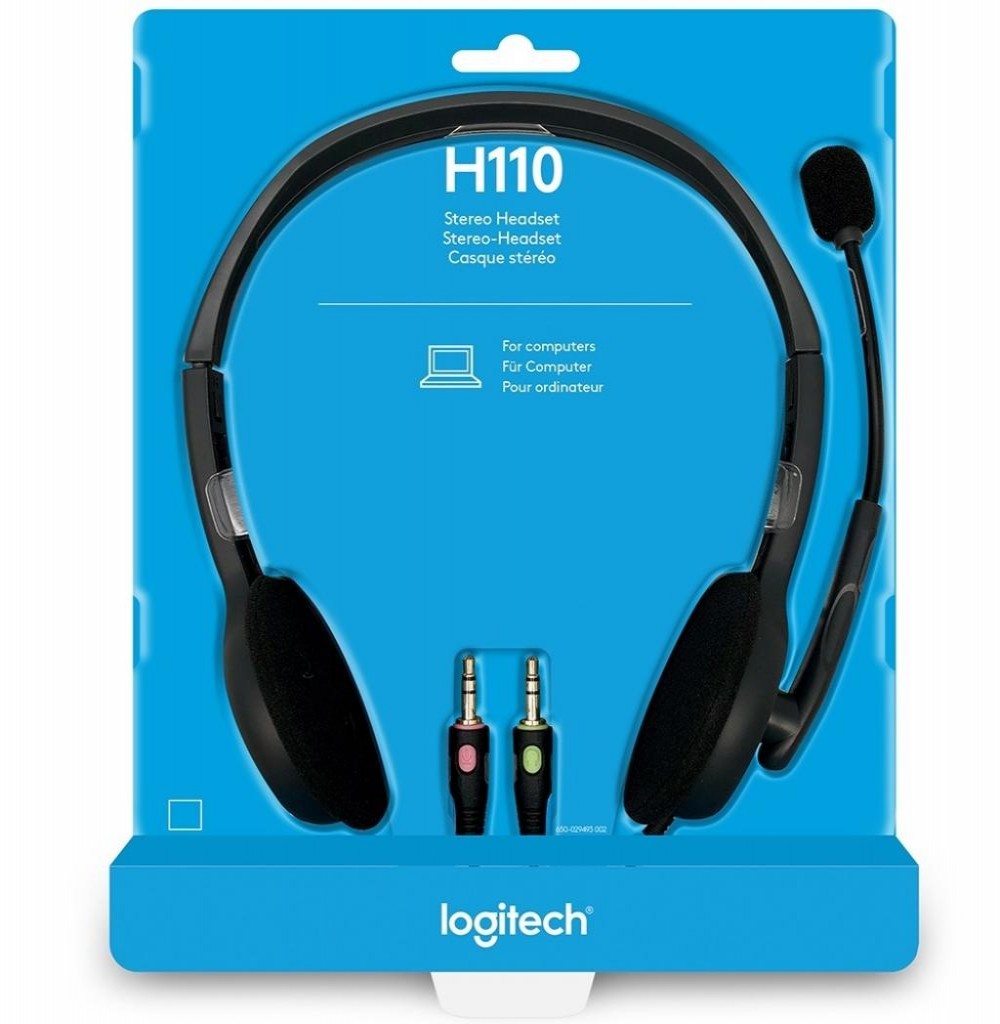 Logitech H110 Dual Pin Stereo Headset with Mic (Black, Grey, On the Ear)