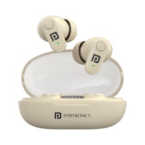 Portronics Harmonics Twins S16 in Ear Wireless TWS Earbuds with 24 Hrs Playtime, Clear Calls, Game and Music Mode, Low Latency, Bluetooth 5.3v, LED Display, Type C Fast Charging - Beige