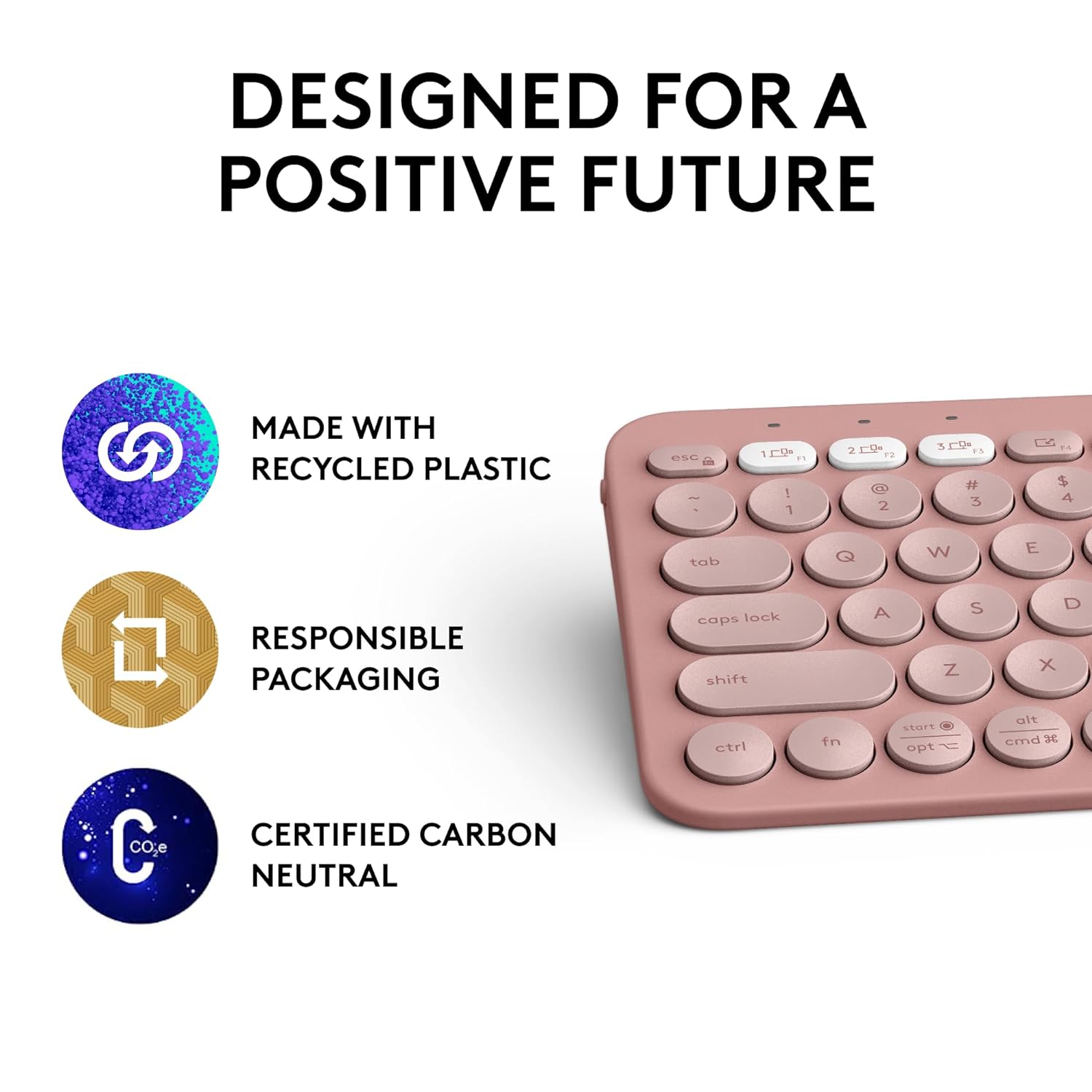 Logitech Pebble Keys 2 K380s, Multi-Device Bluetooth Wireless Keyboard with Customisable Shortcuts, Slim and Portable, Easy-Switch for Windows, macOS, iPadOS, Android, Chrome OS - Tonal Rose - Image 2