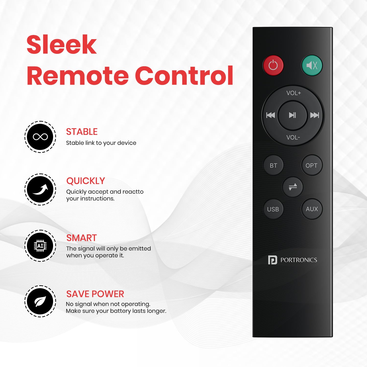 Portronics Pure Sound Pro X1 100W Bluetooth Soundbar with Wired Subwoofer for Deep Bass/ 2.1 Channel Home Theatre/ BT5.3v/ 3 EQ Modes/ Aux in/ Optical in/ USB Drives and Sleek Remote Control - Image 5