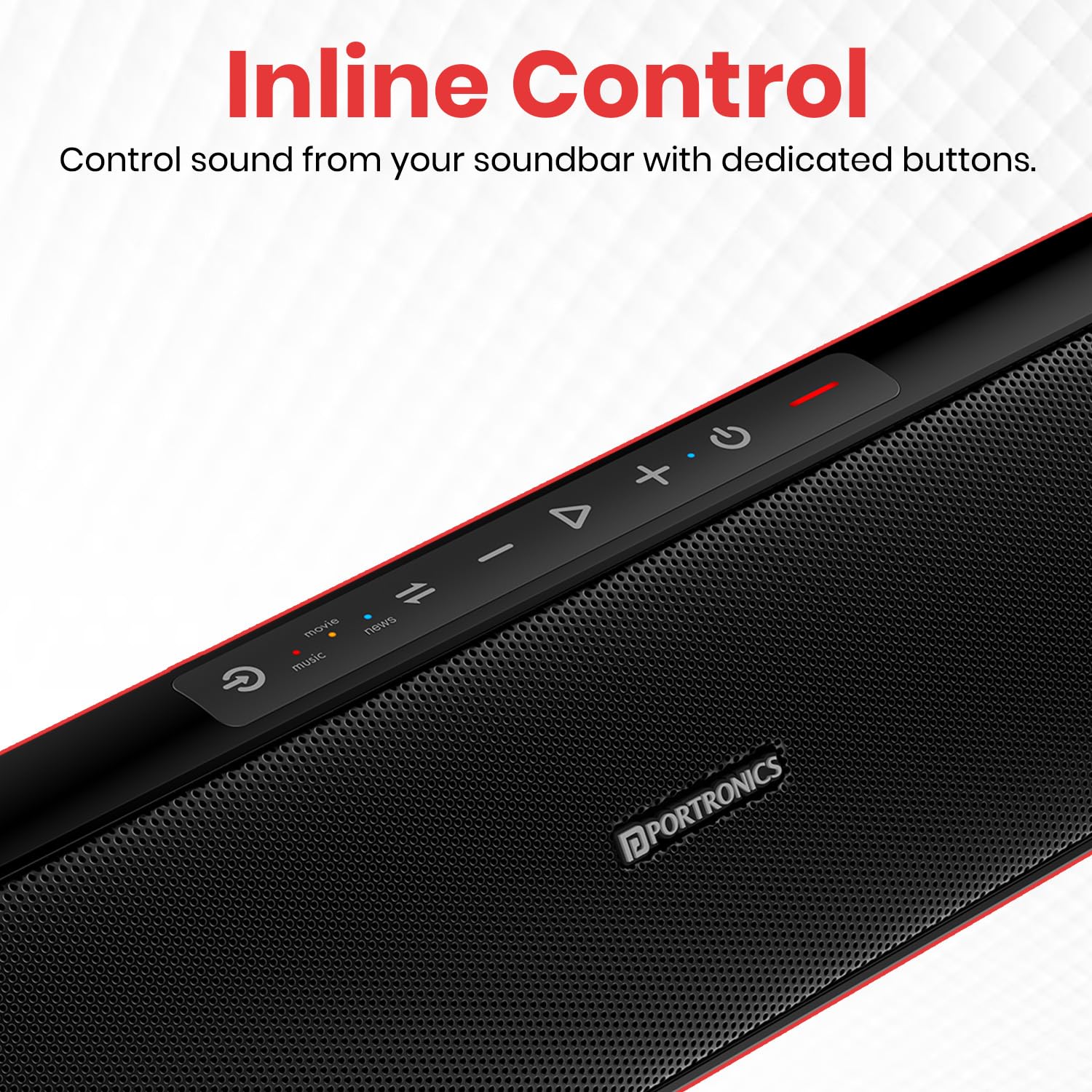 Portronics Pure Sound Pro X1 100W Bluetooth Soundbar with Wired Subwoofer for Deep Bass/ 2.1 Channel Home Theatre/ BT5.3v/ 3 EQ Modes/ Aux in/ Optical in/ USB Drives and Sleek Remote Control - Image 4