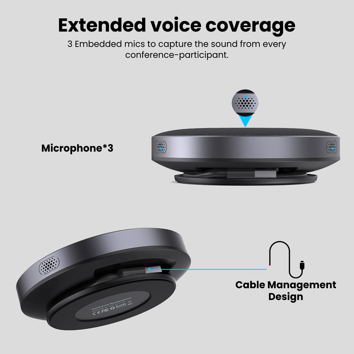 Portronics Talk Two Conference Speaker with Echo Cancellation and Noise Reduction, 3W Speakers and 3 Embedded Microphones 2M Microphone Coverage - Black - Image 5