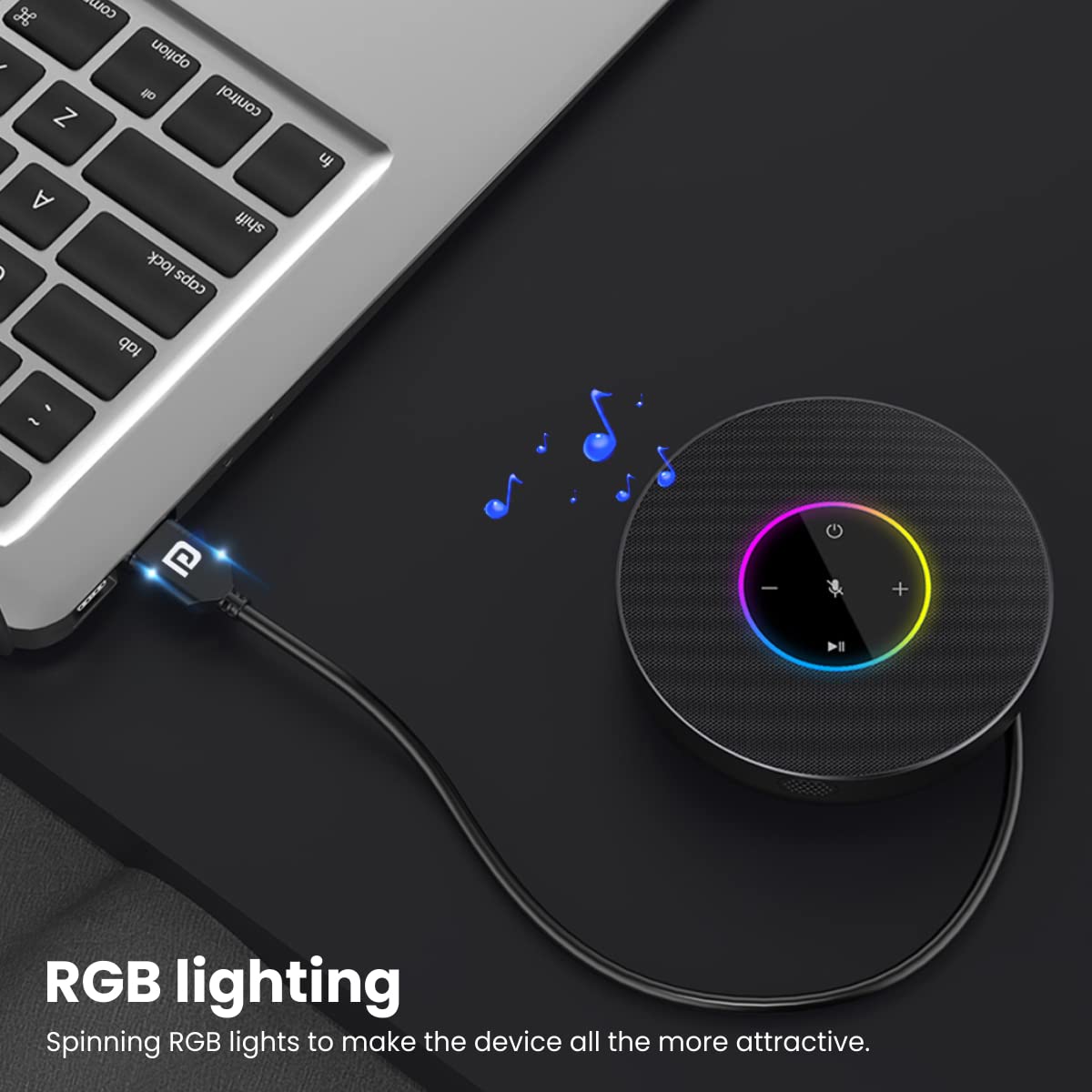 Portronics Talk Two Conference Speaker with Echo Cancellation and Noise Reduction, 3W Speakers and 3 Embedded Microphones 2M Microphone Coverage - Black - Image 3