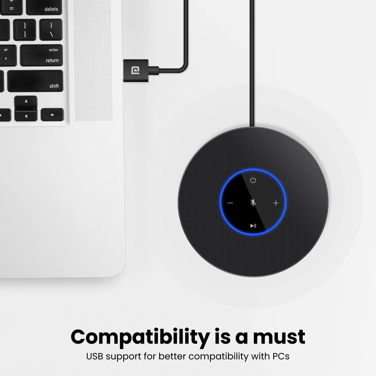 Portronics Talk Two Conference Speaker with Echo Cancellation and Noise Reduction, 3W Speakers and 3 Embedded Microphones 2M Microphone Coverage - Black - Image 2