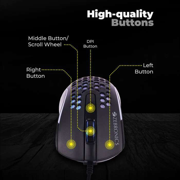 Zebronics Zeb Flash Plug and play Gaming Mouse with LED Lights/ DPI switch/ 1.5m Cable Length/ High Precision - Image 2