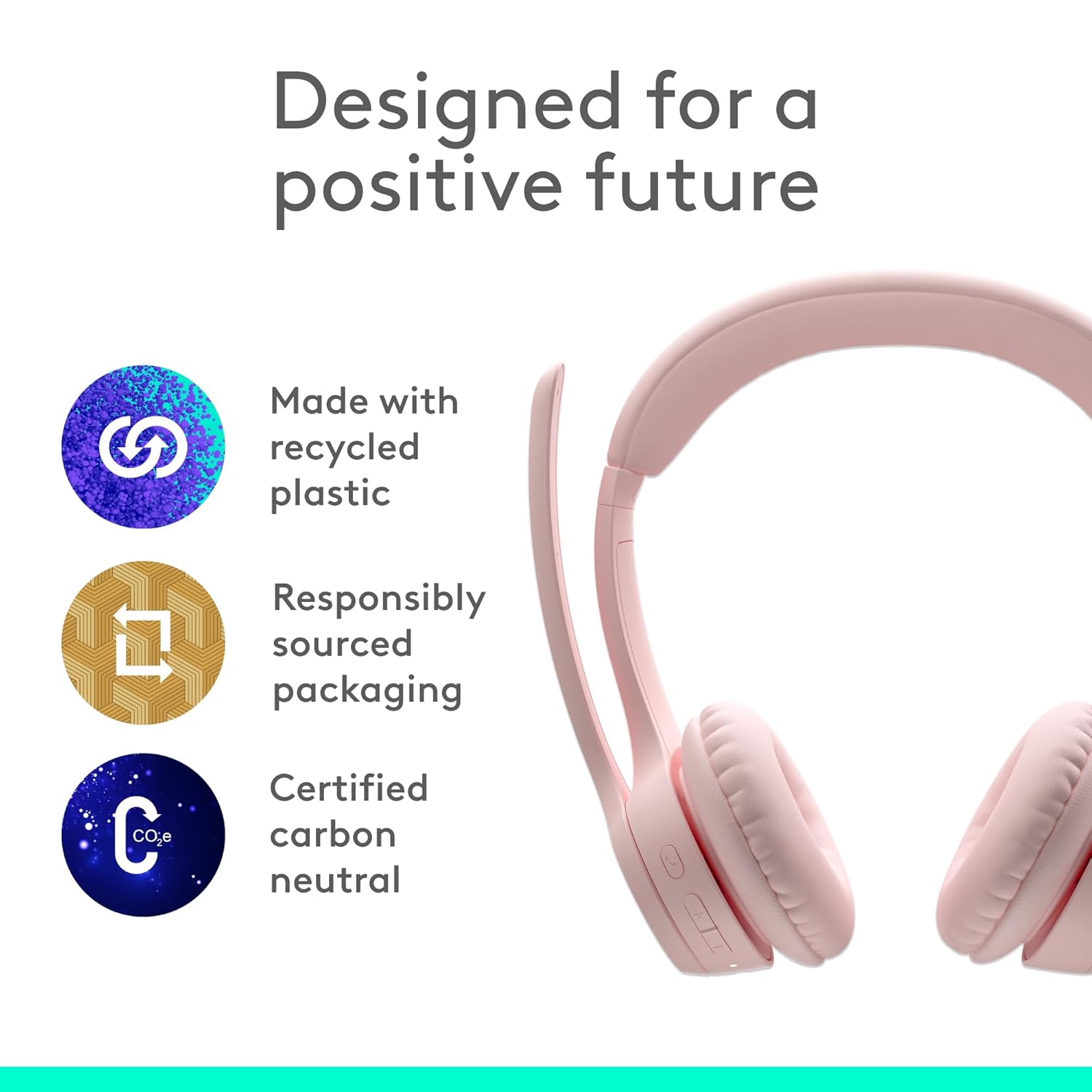 Logitech Zone 300 Wireless Bluetooth Over Ear Headset with Noise-Cancelling Microphone, Compatible with Windows, Mac, Chrome, Linux, iOS,iPados, Android - Rose - Image 4