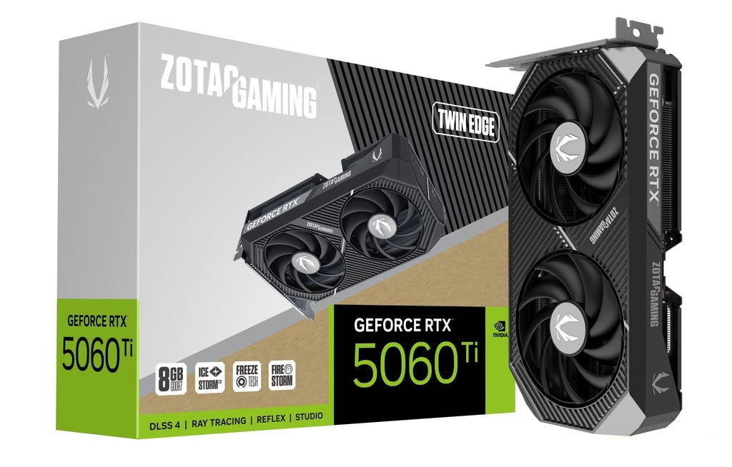 ZOTAC Gaming GeForce RTX 5060 Ti 8GB Twin Edge GDDR7 128-Bit Dual Fan Graphics Card (ZT-B50610E-10M)