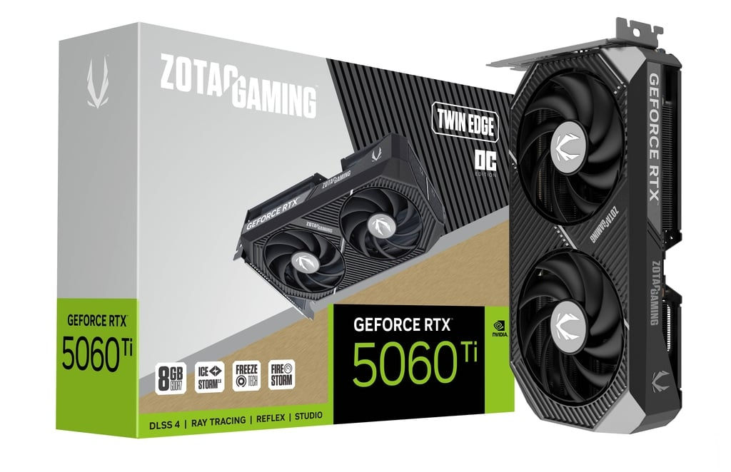ZOTAC Gaming GeForce RTX 5060 Ti 8GB Twin Edge OC GDDR7 128-Bit Dual Fan Graphics Card (ZT-B50610H-10M)