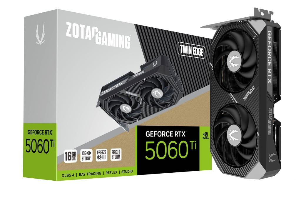 ZOTAC Gaming GeForce RTX 5060 Ti 16GB Twin Edge GDDR7 128-Bit Dual Fan Graphics Card (ZT-B50620E-10M)
