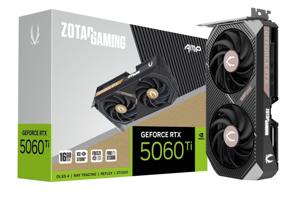 ZOTAC Gaming GeForce RTX 5060 Ti 16GB AMP GDDR7 128-Bit Dual Fan Graphics Card (ZT-B50620F-10M)