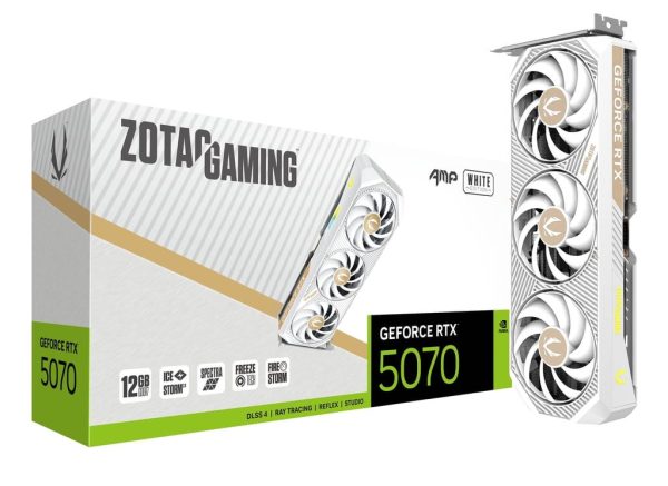 ZOTAC Gaming GeForce RTX 5070 AMP White Edition 12GB GDDR7 192-Bit Triple Fan Graphics Card (ZT-B50700FQ-10P)