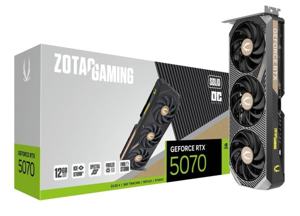 ZOTAC Gaming GeForce RTX 5070 SOLID OC 12GB GDDR7 192-Bit Triple Fan Graphics Card (ZT-B50700J-10P)