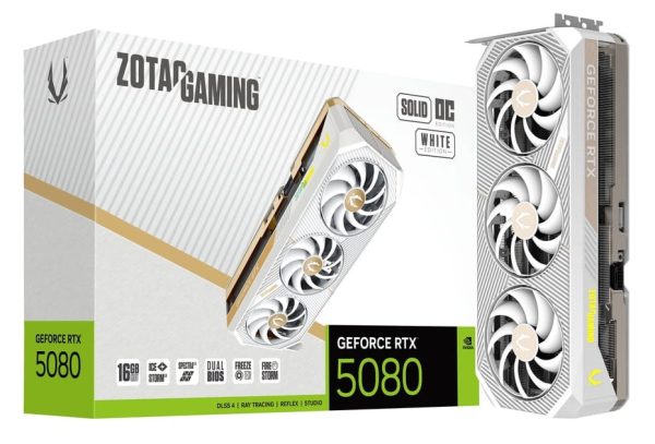 ZOTAC Gaming GeForce RTX 5080 SOLID OC WHITE 16GB GDDR7 256-Bit Triple Fan Graphics Card (ZT-B50800Q-10P)